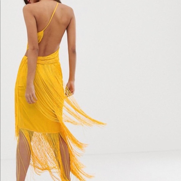 all over drape fringe one shoulder maxi dress - Picture 4 of 4